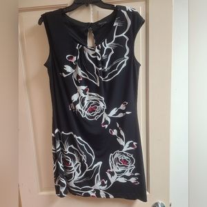 WHBM Mini / Midi Dress Floral Black Rose Pink Summer Fall Sleeveless